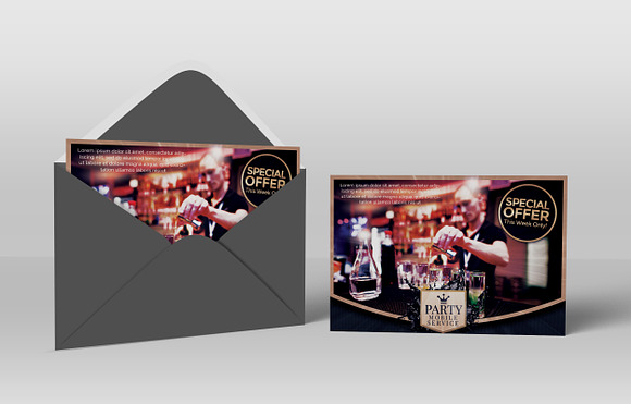 Bartending Service PostCard in Postcard Templates - product preview 2