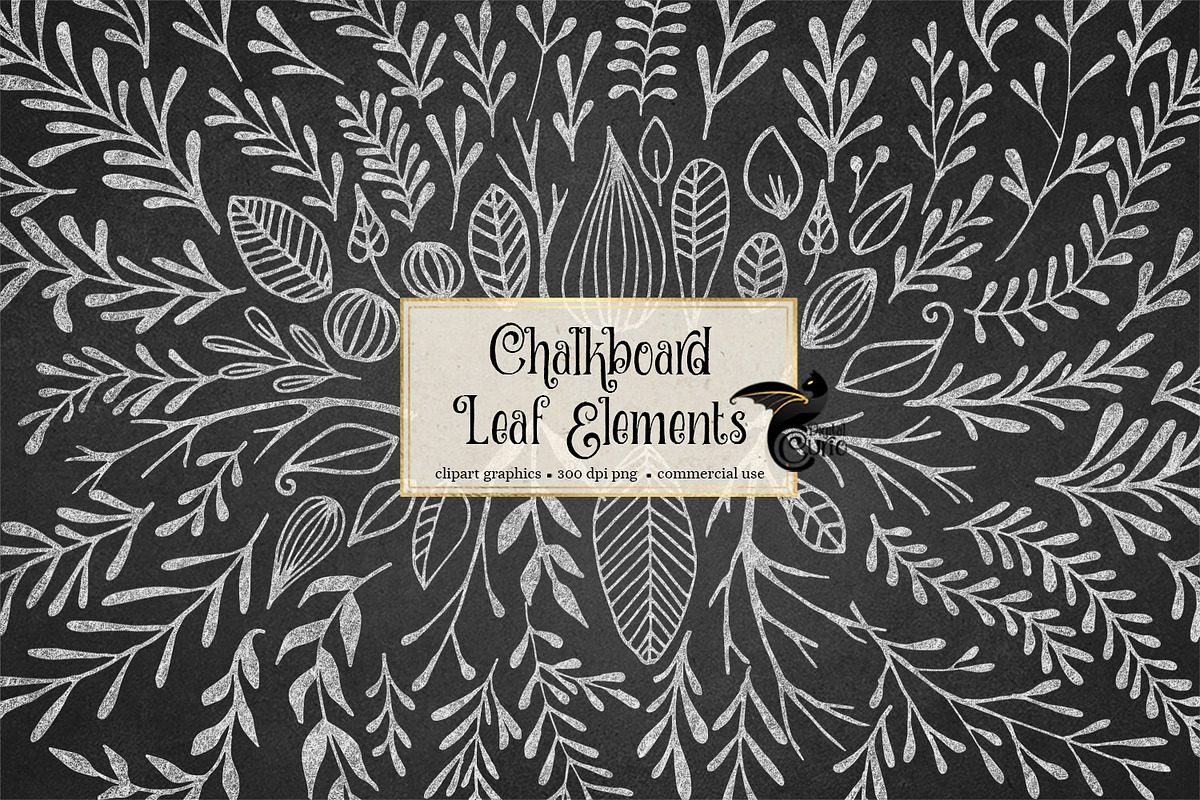 Chalkboard Leaf Elements in Illustrations - product preview 8
