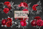 Crimson Black & Silver Florals
