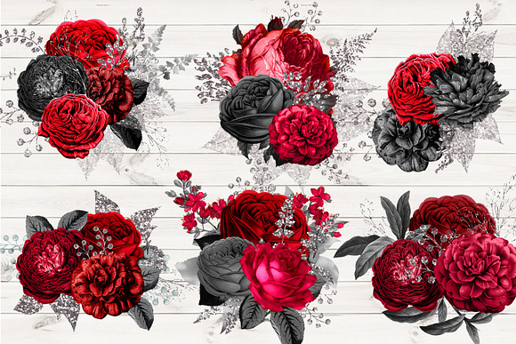 Crimson Black & Silver Florals in Illustrations - product preview 1