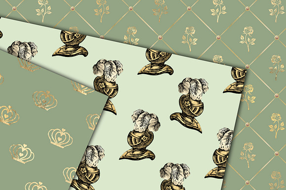 Sage and Gold Princess Digital Paper in Patterns - product preview 2