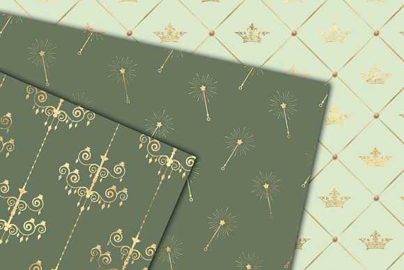 Sage and Gold Princess Digital Paper in Patterns - product preview 3