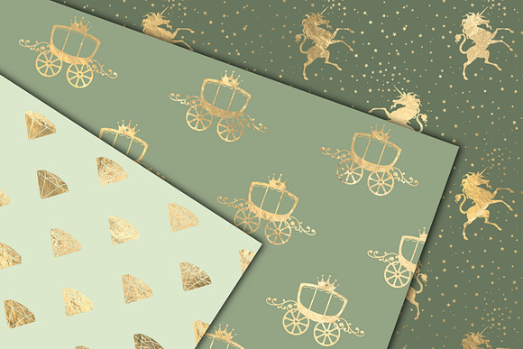 Sage and Gold Princess Digital Paper in Patterns - product preview 4
