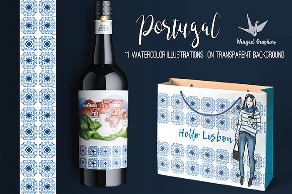 Portugal : watercolor illustrations in Illustrations - product preview 1