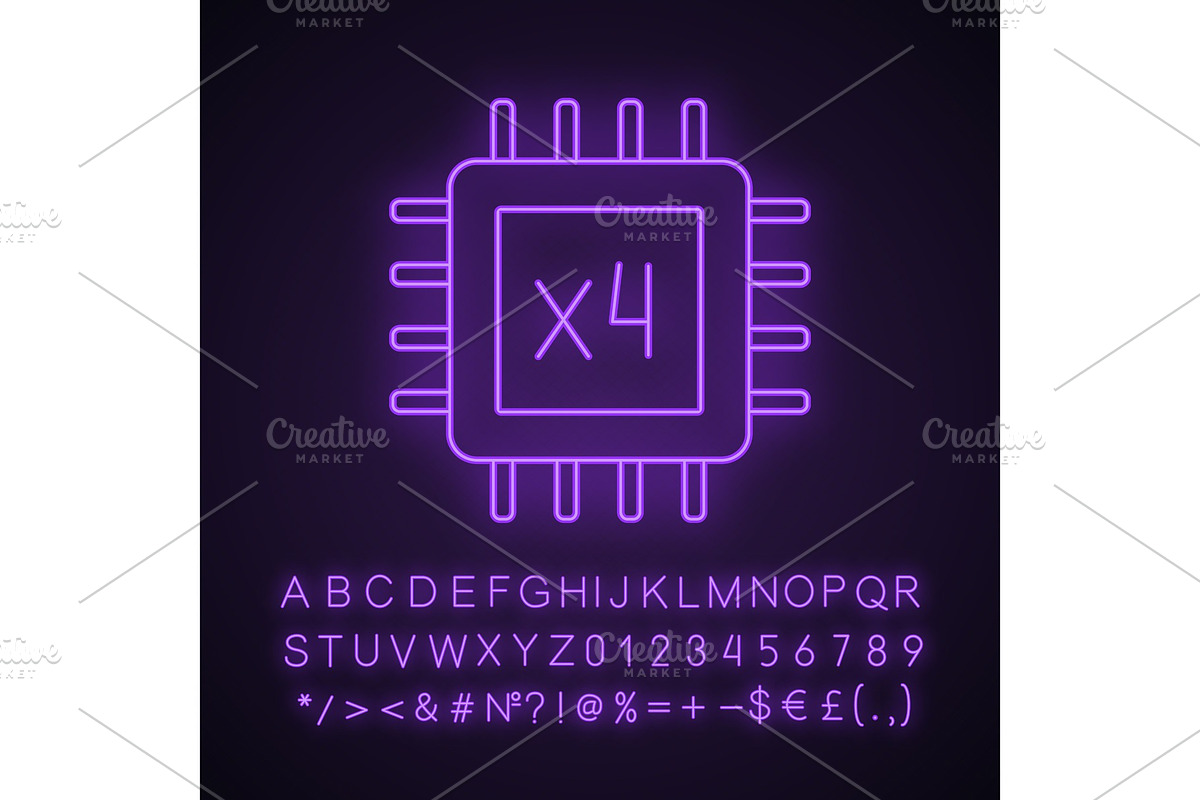Quad core processor neon light icon in Icons - product preview 8