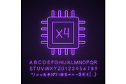 Quad core processor neon light icon