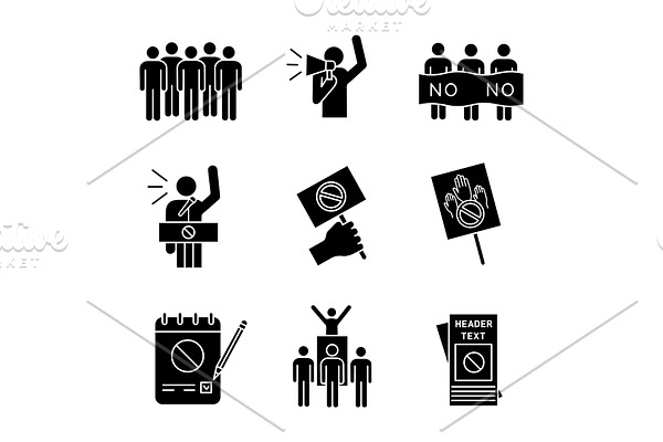 Protest action glyph icons set