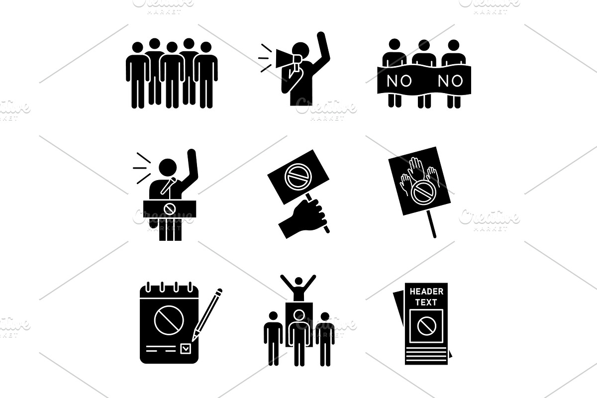 Protest action glyph icons set in Icons - product preview 8