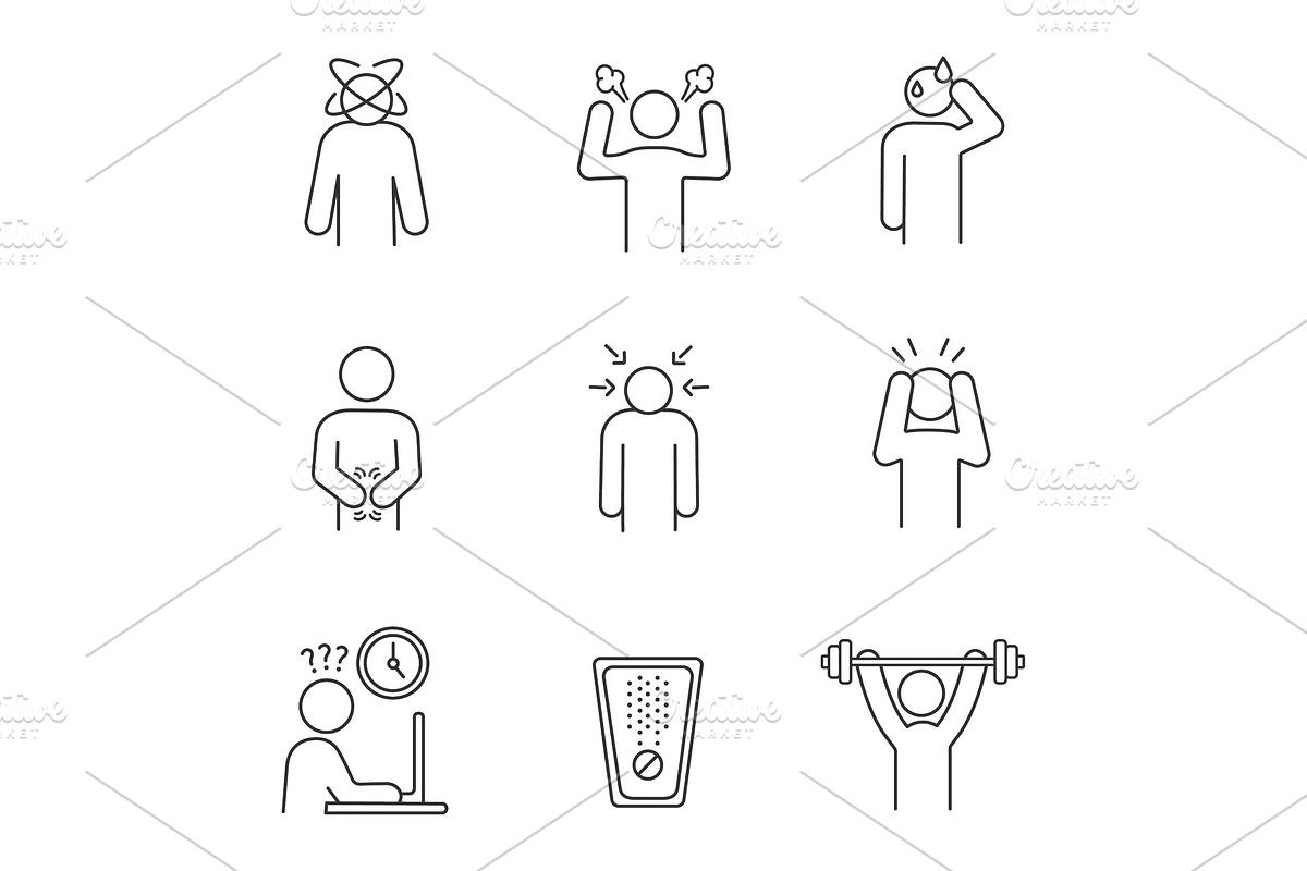 Emotional stress linear icons set in Icons - product preview 8
