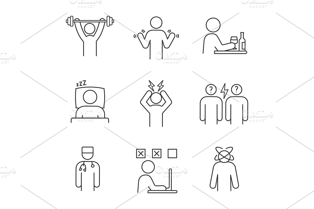 Emotional stress linear icons set in Icons - product preview 8