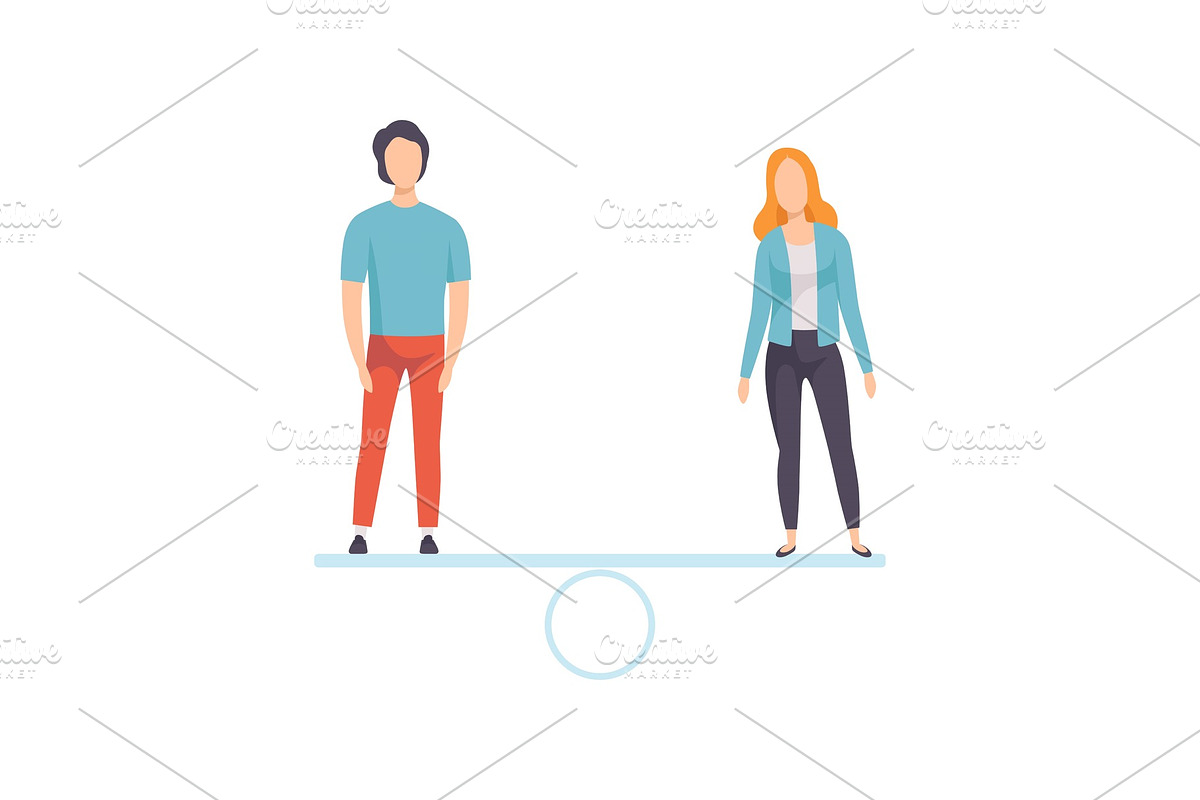 Man and Woman Standing on Scales in Illustrations - product preview 8