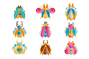 Flat vector set of beetles with