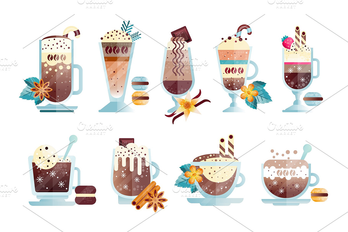 Flat vector set of tasty coffee in Illustrations - product preview 8