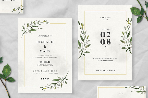 Watercolor Wedding Invitation Suite in Wedding Templates - product preview 1