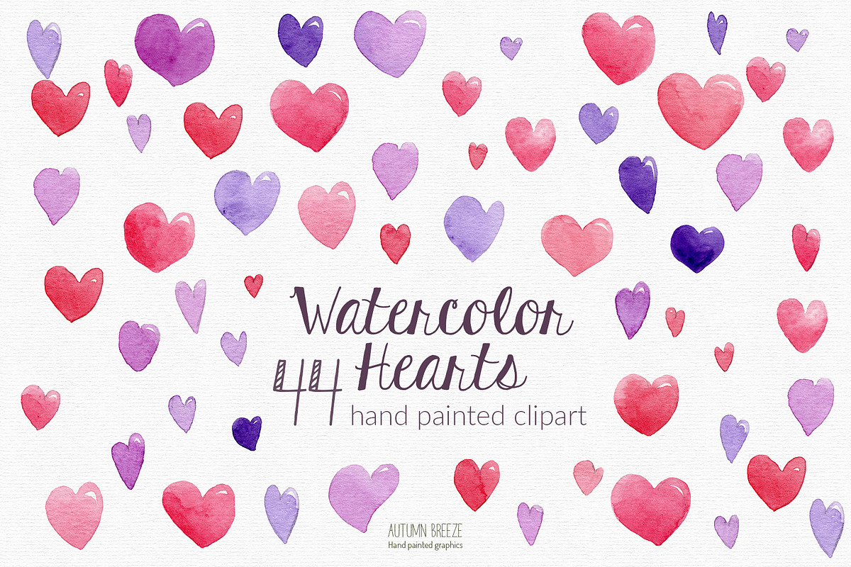 watercolor hearts clipart in Illustrations - product preview 8