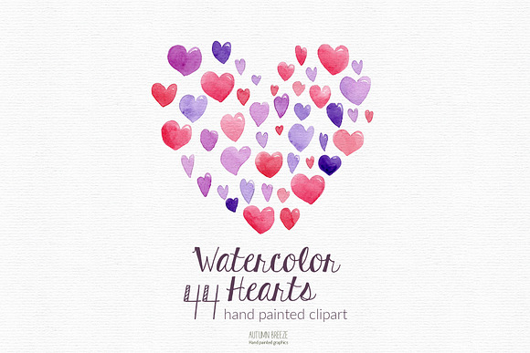 watercolor hearts clipart in Illustrations - product preview 1