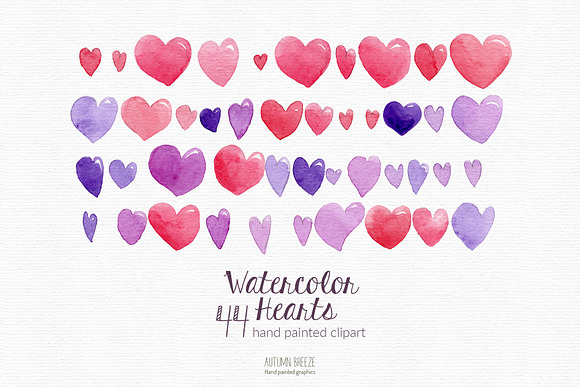 watercolor hearts clipart in Illustrations - product preview 2