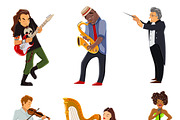 Musicians playing flat icons set
