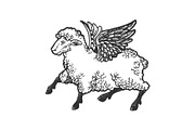 Angel flying sheep engraving vector