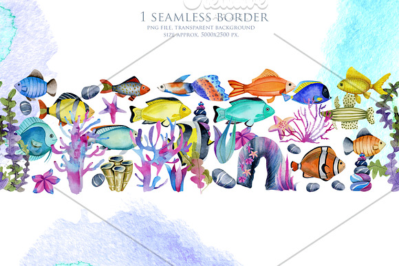 Sea life. Watercolor clip art. in Illustrations - product preview 6