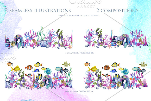 Sea life. Watercolor clip art. in Illustrations - product preview 7