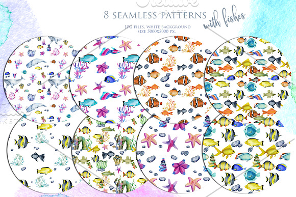 Sea life. Watercolor clip art. in Illustrations - product preview 8