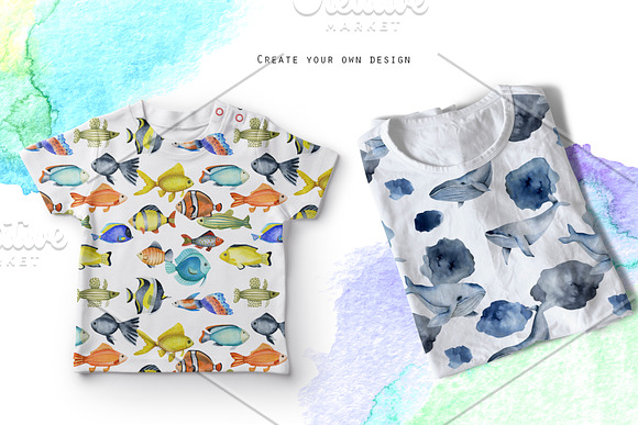 Sea life. Watercolor clip art. in Illustrations - product preview 11