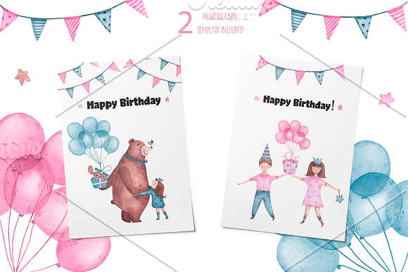 Happy Birthday - watercolor clipart in Illustrations - product preview 1