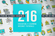 Thin Line Icons for Online Education
