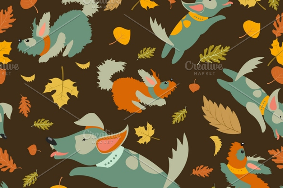 Dogs playing with autumn leaves in Patterns - product preview 8