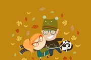 Couple lying among fallen leaves