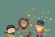 Kids playing with autumn leaves