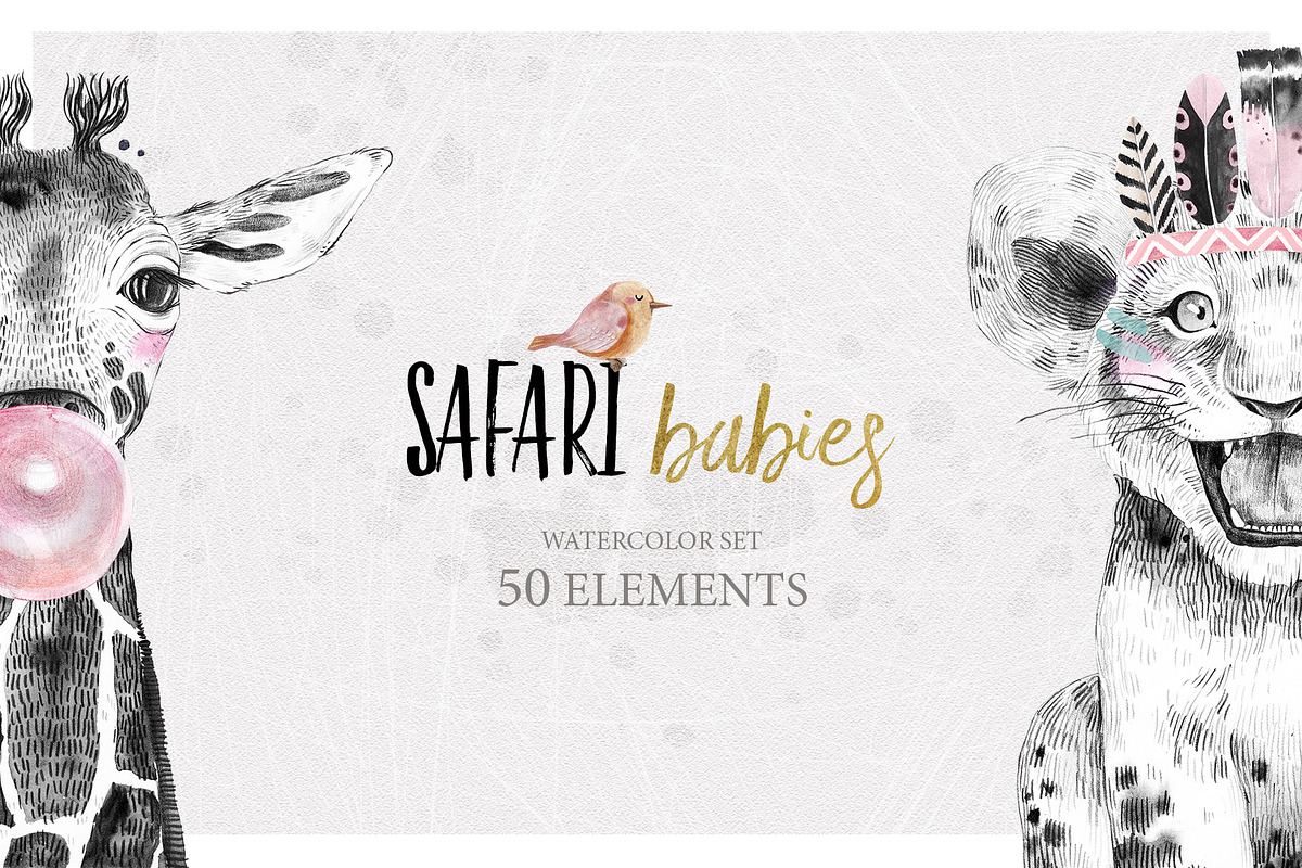 SAFARI BABIES watercolor set in Illustrations - product preview 8