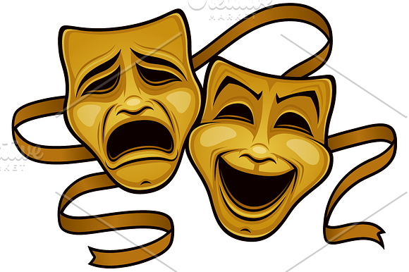 Gold Comedy And Tragedy Theater Mask in Illustrations - product preview 1