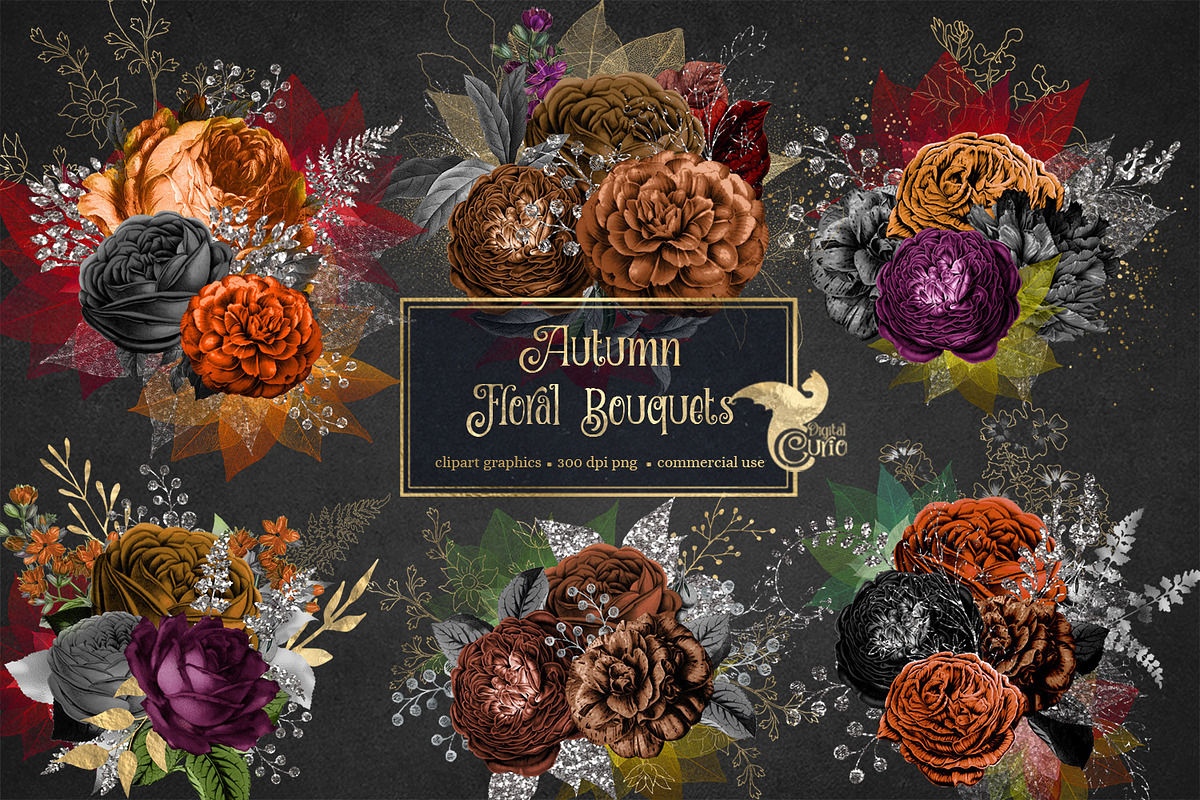 Autumn Floral Bouquets Clipart in Illustrations - product preview 8