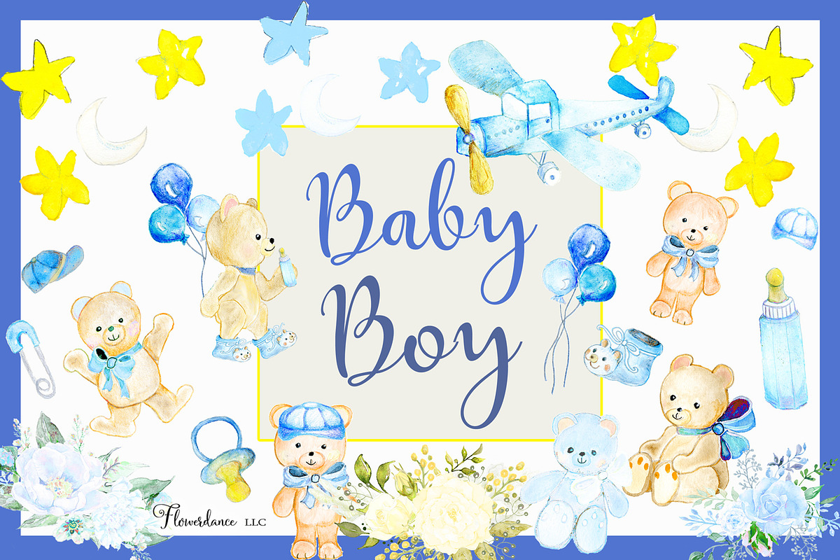 Baby Boy Watercolor Clipart  in Illustrations - product preview 8