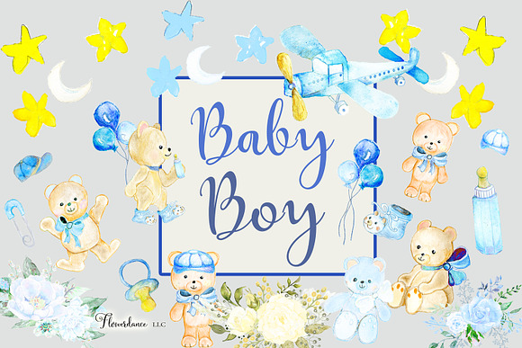 Baby Boy Watercolor Clipart  in Illustrations - product preview 2