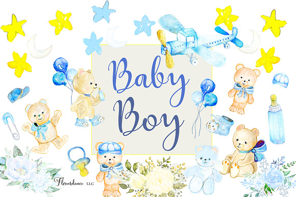 Baby Boy Watercolor Clipart  in Illustrations - product preview 3