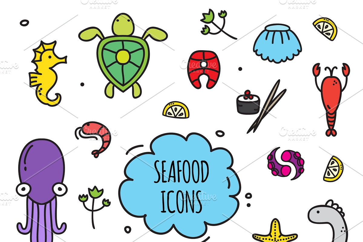 Seafood icons set in Icons - product preview 8