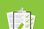 Clipboard with green ticks checkmark