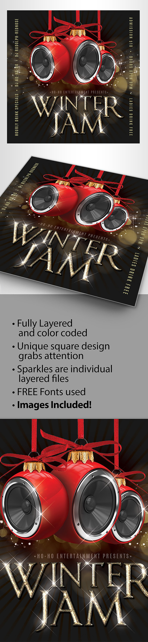 5x5 Square Winter Jam Flyer in Flyer Templates - product preview 1