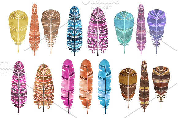 Boho watercolor feathers in Illustrations - product preview 1