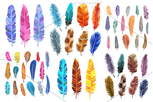 Boho watercolor feathers in Illustrations - product preview 2