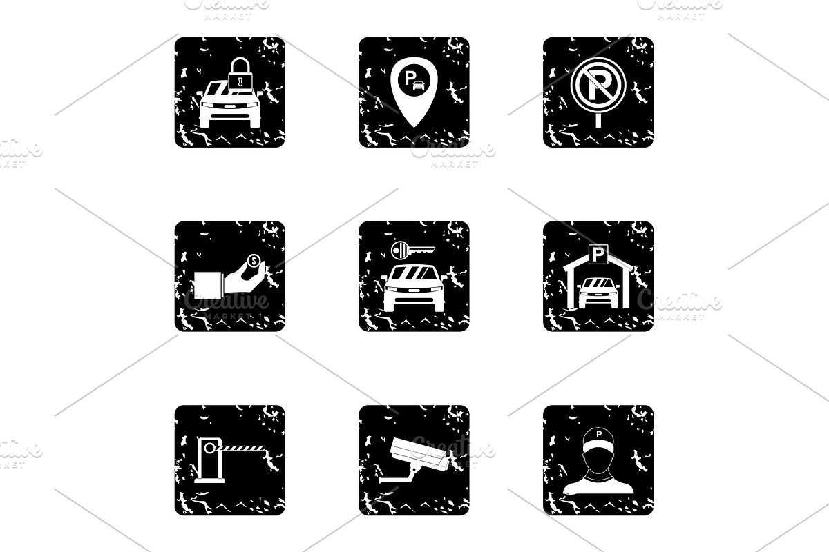 Parking icons set, grunge style in Illustrations - product preview 8
