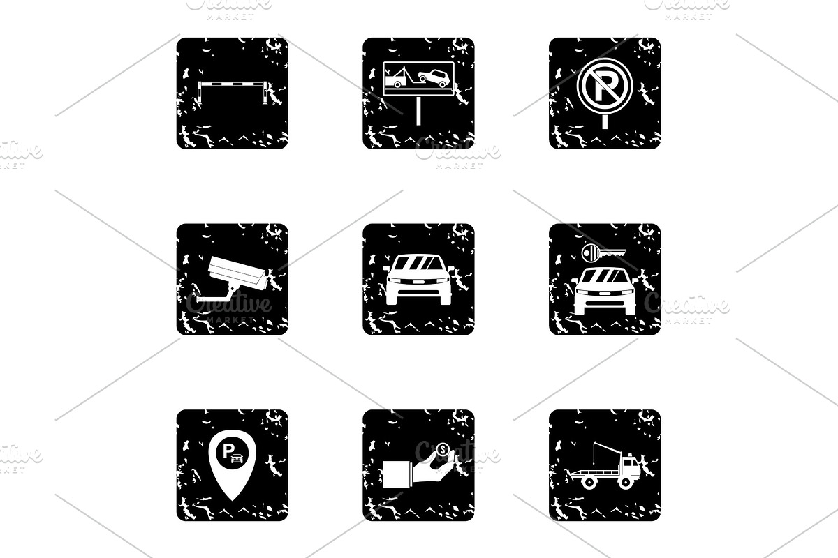 Valet parking icons set, grunge in Illustrations - product preview 8