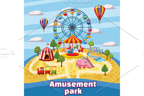 Amusement park concept, cartoon