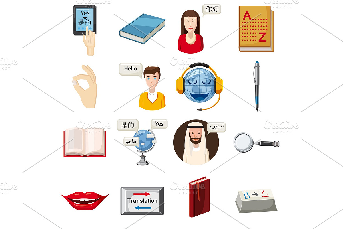 Translator profession icons set in Illustrations - product preview 8