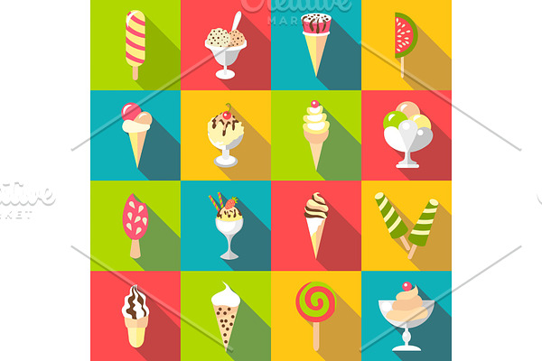 Ice cream icons set, flat style
