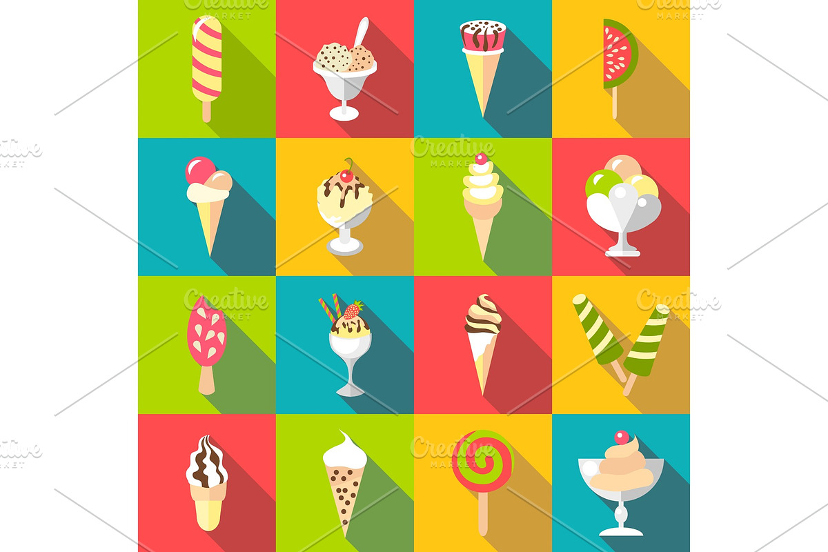 Ice cream icons set, flat style in Illustrations - product preview 8