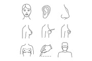 Plastic surgery linear icons set